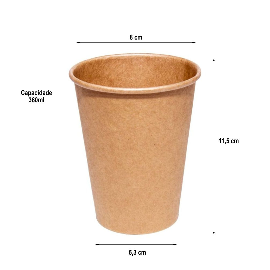 Vaso Cartón 100% Kraft (12Oz) 360ml c/ Tapa “To Go” Negra - Paquete 50 unidades