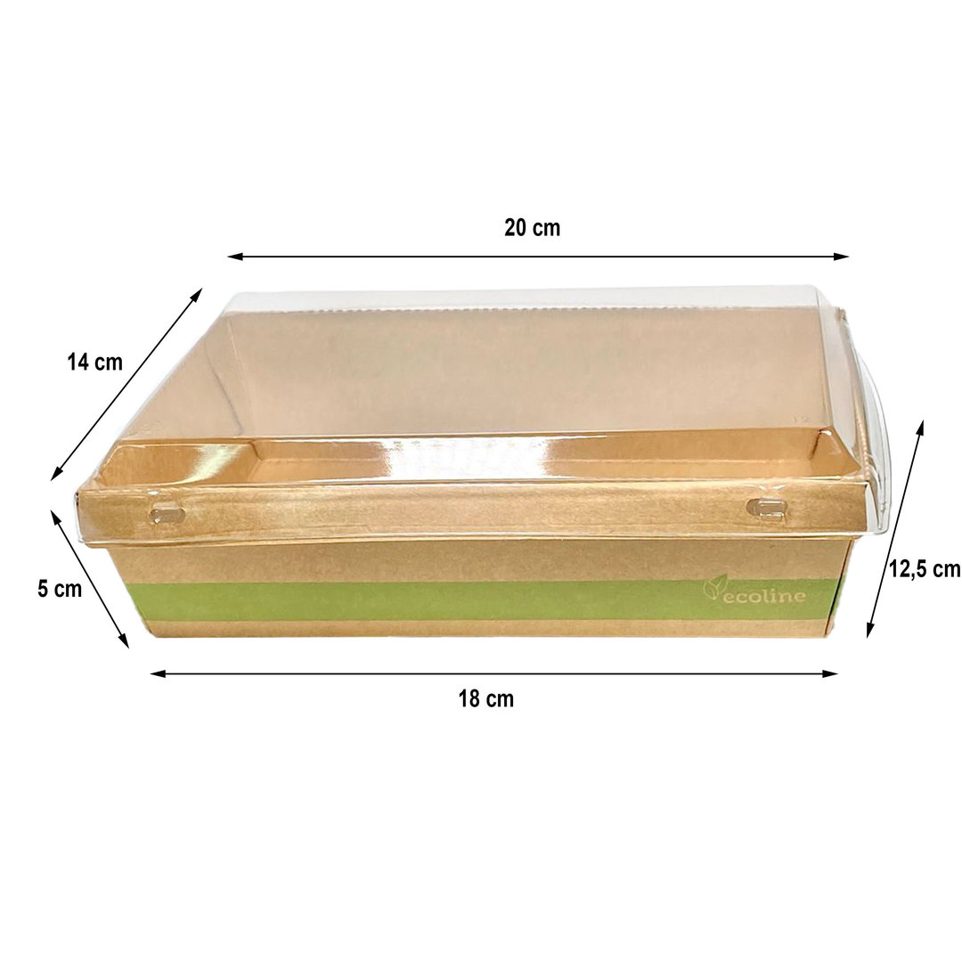 Ensaladera de cartón rectangular Kraft c/ tapa PET 1200ml - Paquete 25 unidades
