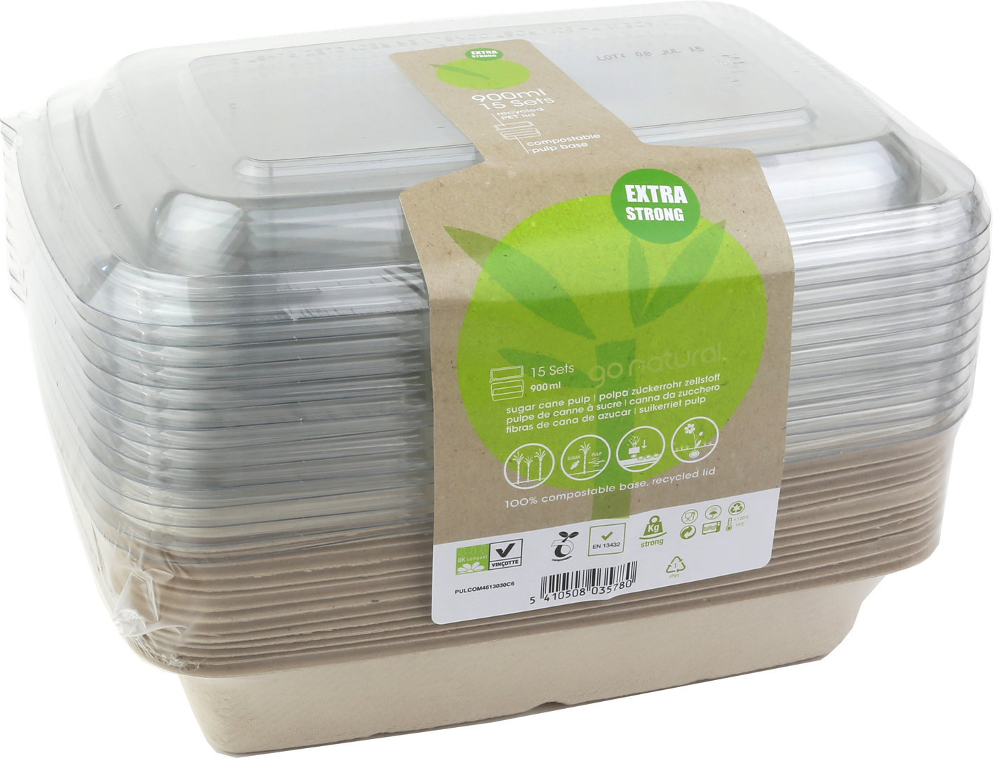 Pack Rectangular Bowl w/cover 950 ml BIO box of 90 units