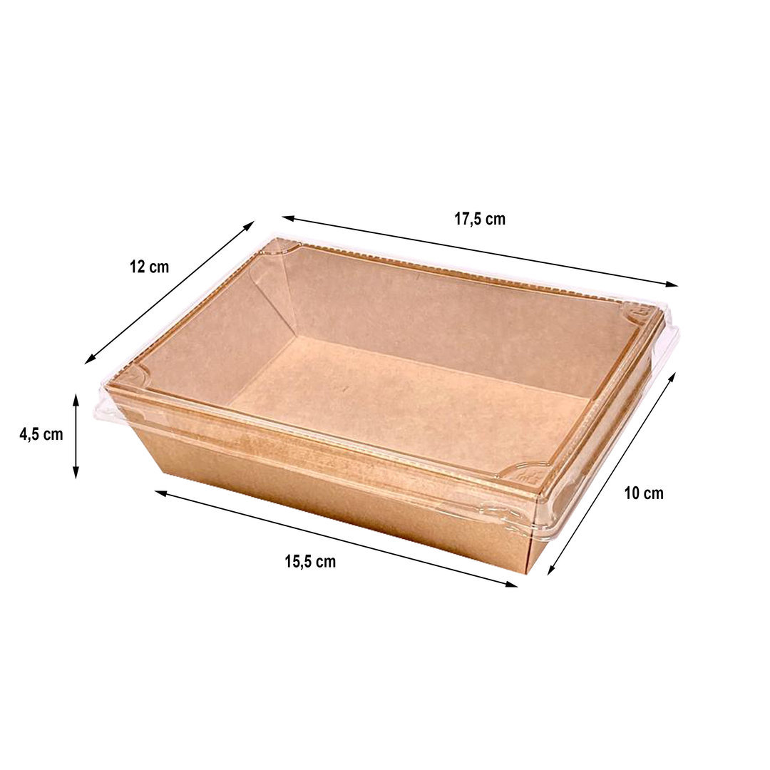 Ensaladera cartón rectangular Kraft c/ tapa PET 600ml
