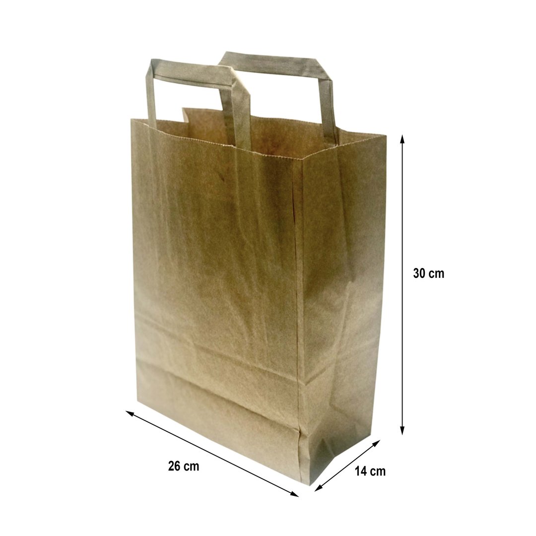 Kraft paper bag with flat handle 26x30+14cm - Box 250 units