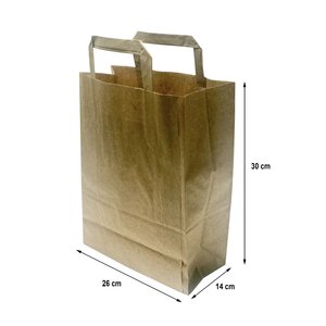 Kraft paper bag with flat handle 26x30+14cm - Pack 50 units