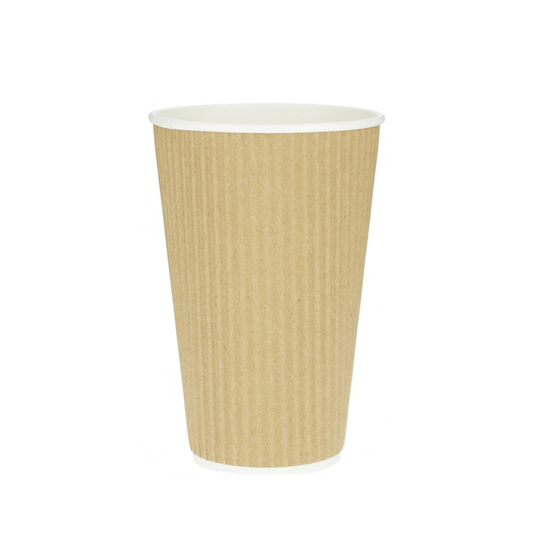 Corrugated Card Cup Kraft 480ml (16Oz) w/ White Lid “To Go”- Pack 25 units