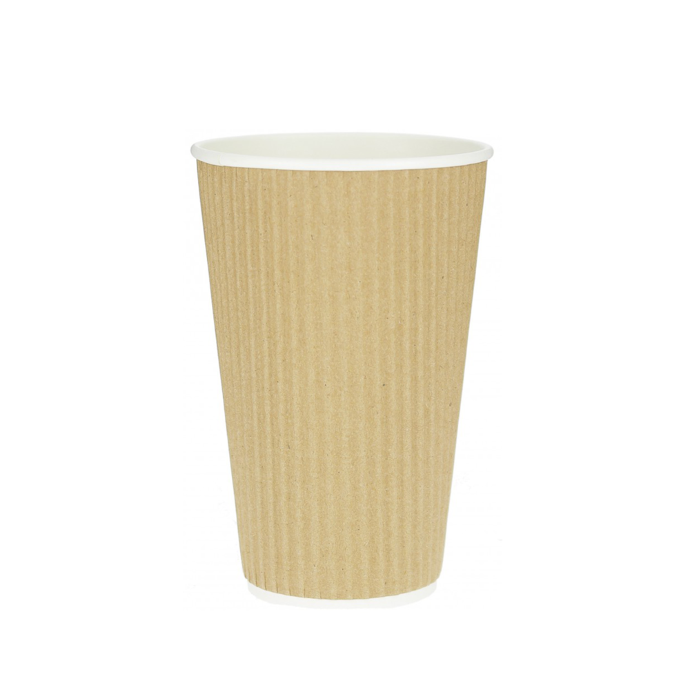 Verre en Carton Ondulé Kraft 480ml (16Oz) avec Couvercle Blanc “To Go”  - Boîte Complète 500 unités