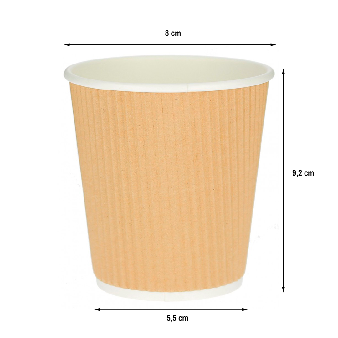 Corrugated Card Cup Kraft 240ml (8Oz) w/ Black Lid “To Go”  - Pack 25 units