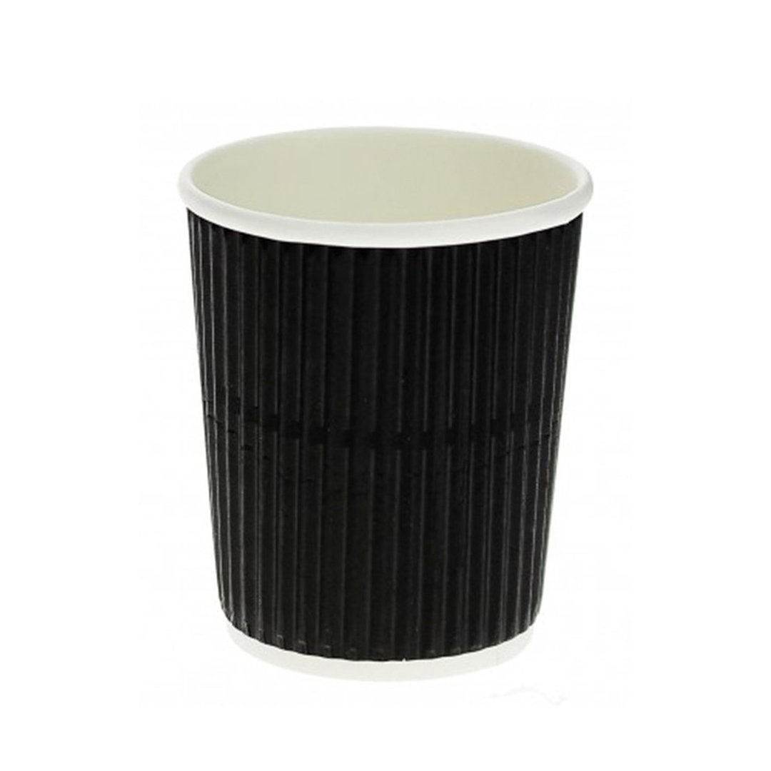 Corrugated Card Cup Black 240ml (8Oz) w/ Black Lid “To Go”  – Box of 500 units