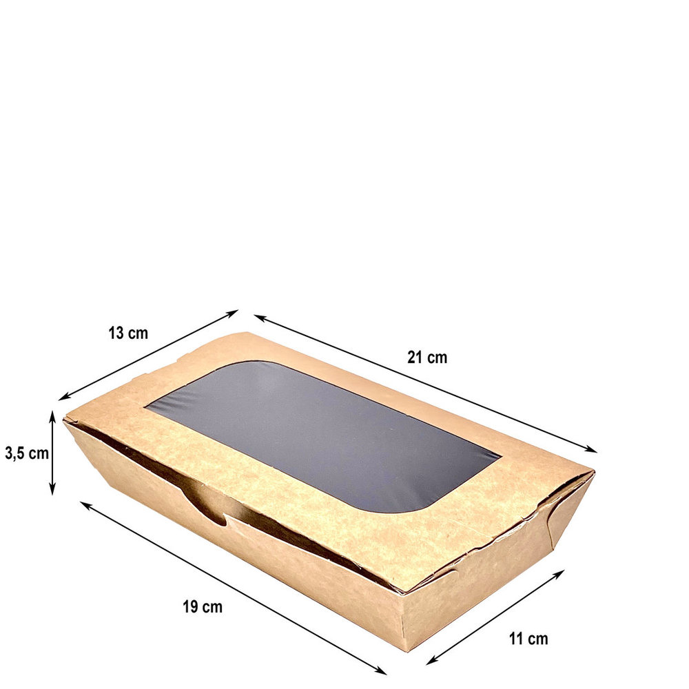 Caja Take Away Kraft Interior Negro y Ventana 730ml - Paquete 25 unidades