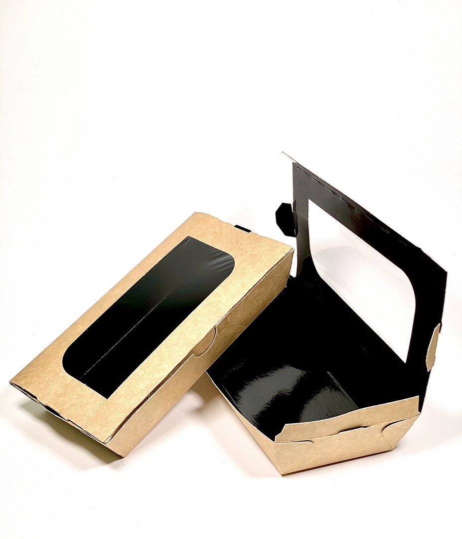Caixa Take Away Kraft C/ Interior Preto e Janela 730ml - Pacote 25 unidades