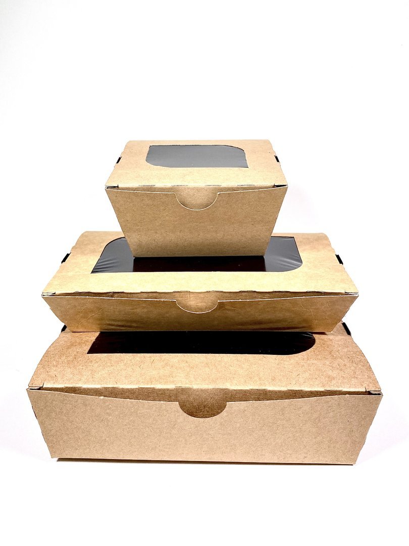 Caixa Take Away Kraft C/ Interior Preto e Janela 730ml - Pacote 25 unidades