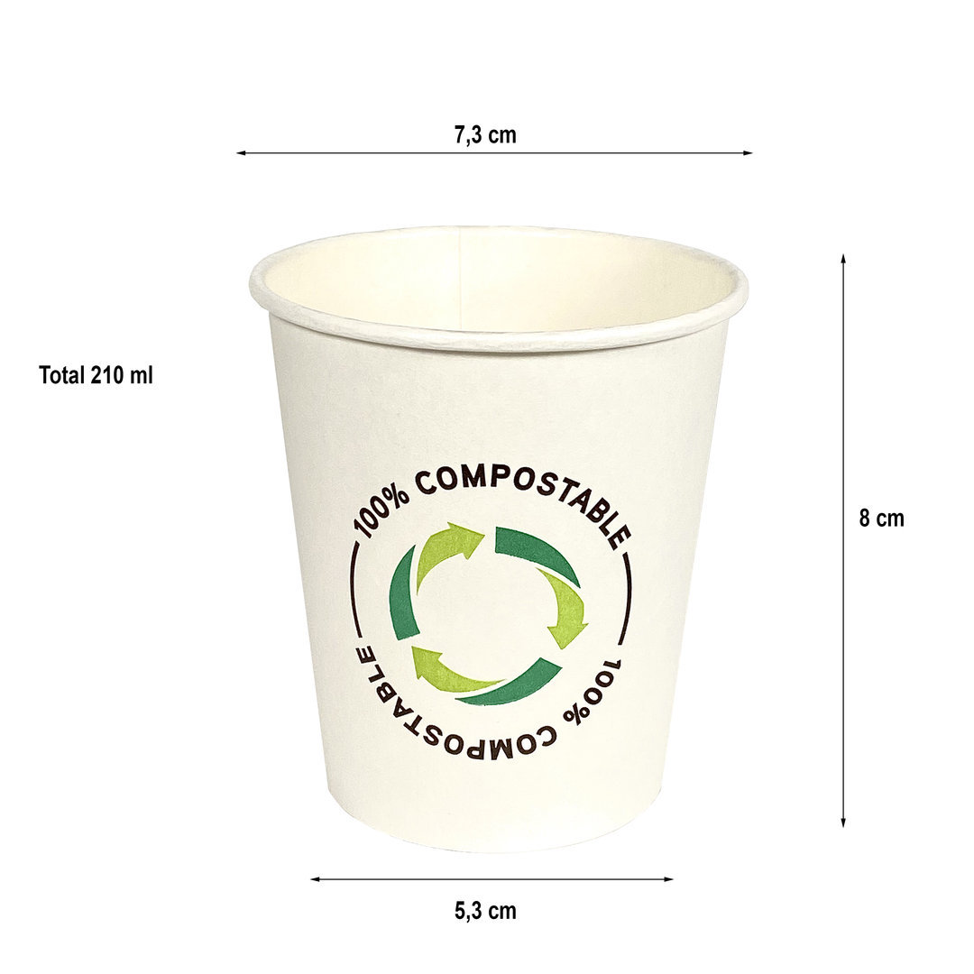 Paper Cups Hotel 100%compostable bag/bio PLA 210ml (7OZ) Pack of 50 units