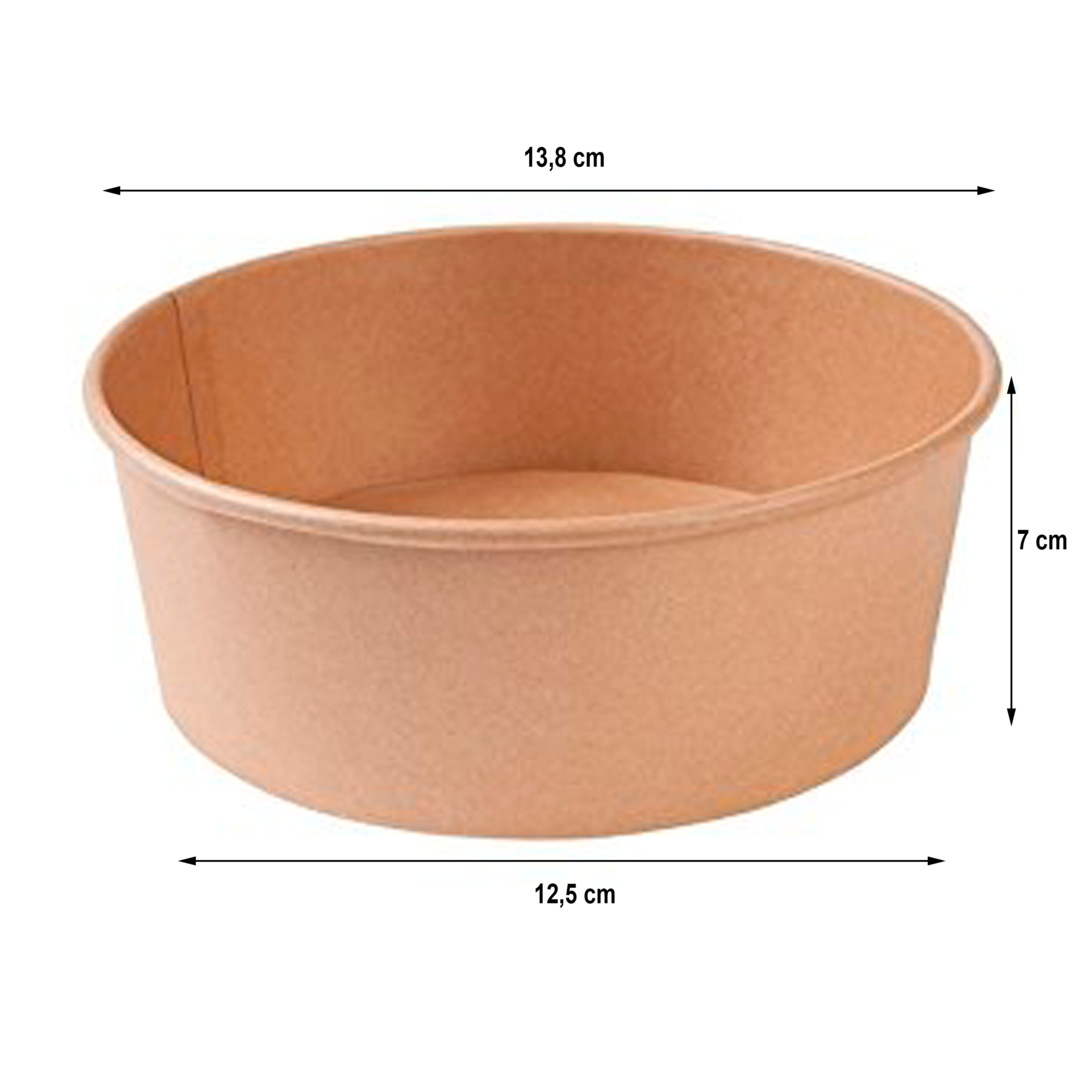Kraft Card Salad Bowl w / PP Cover 750ml - Complete box 500 units