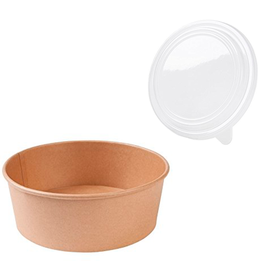 Kraft Card Salad Bowl w / PP Cover 750ml - Complete box 500 units