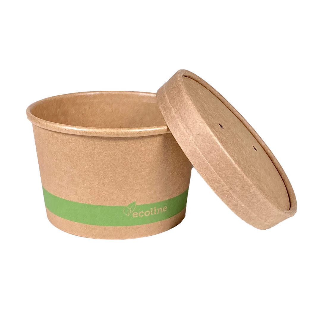 Caja Sopa de Cartón 240ml Kraft con Tapa - Paquete 25 unidades