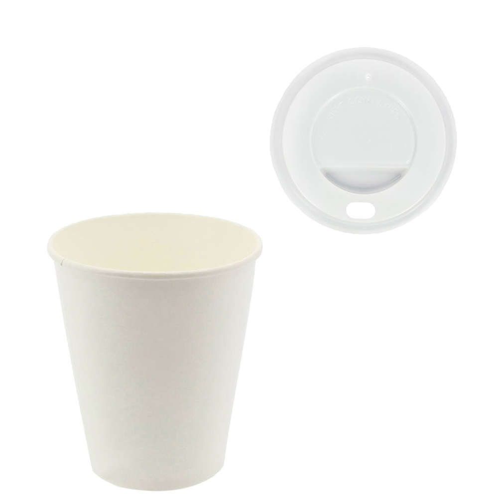 Vaso de Cartón 192ml (6/7Oz) Blanco c/ Tapa “To Go” Blanca - Caja Completa 3000 unidades