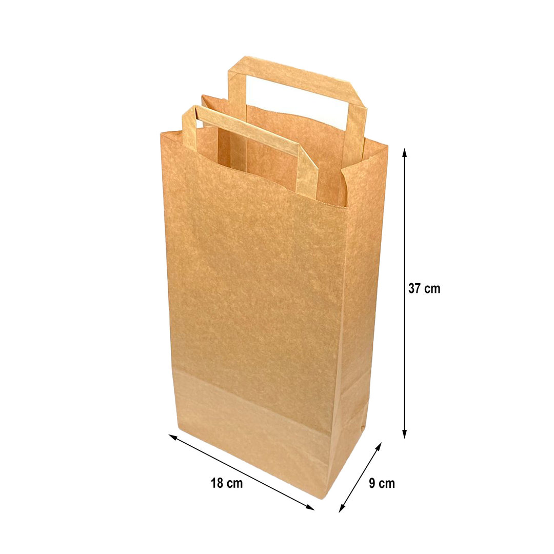Bolsa de papel kraft con asa para botellas de 18x37+9cm - Caja 500 unidades