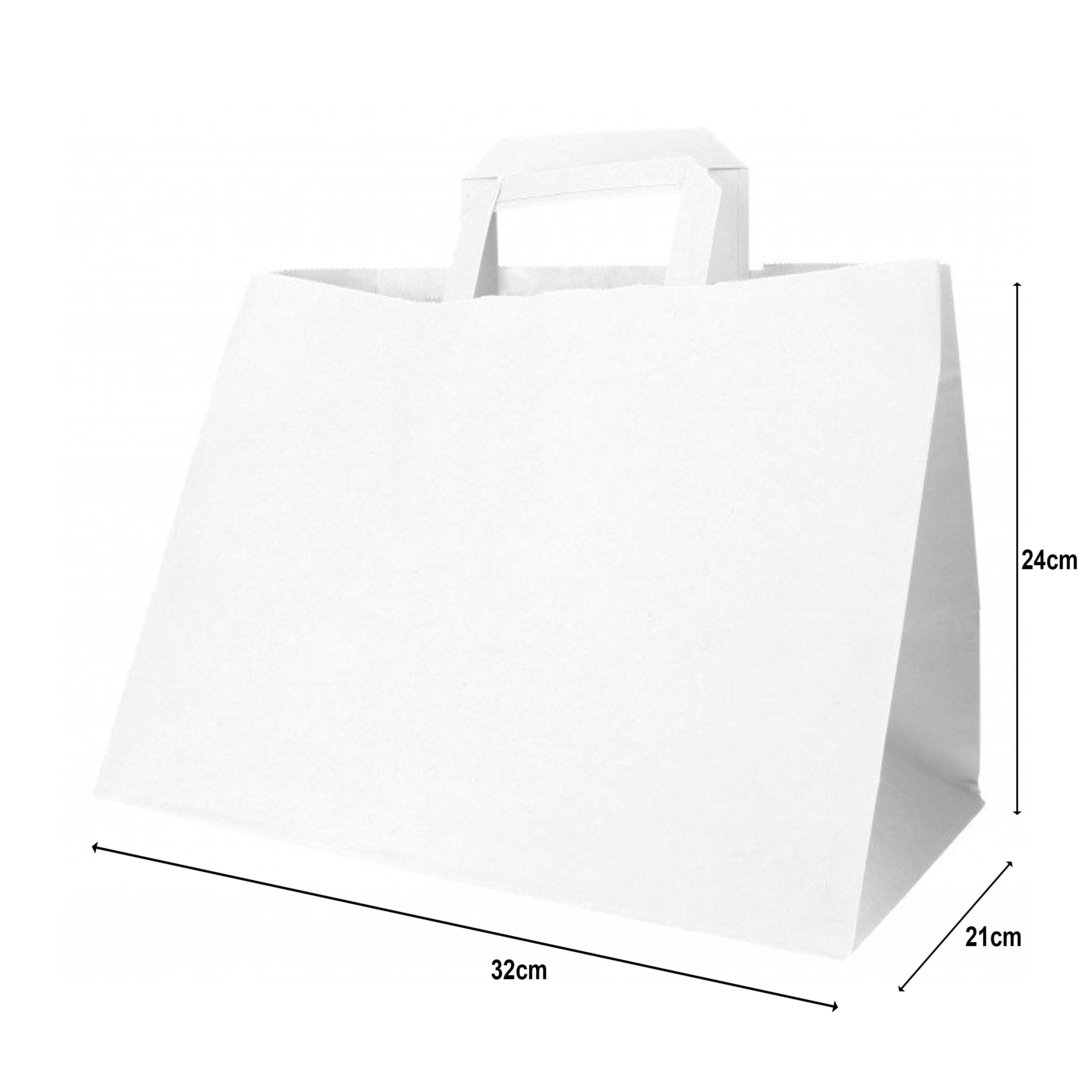Saco de papel branco asa plana 32x21x24 - Pacote 50 unidades