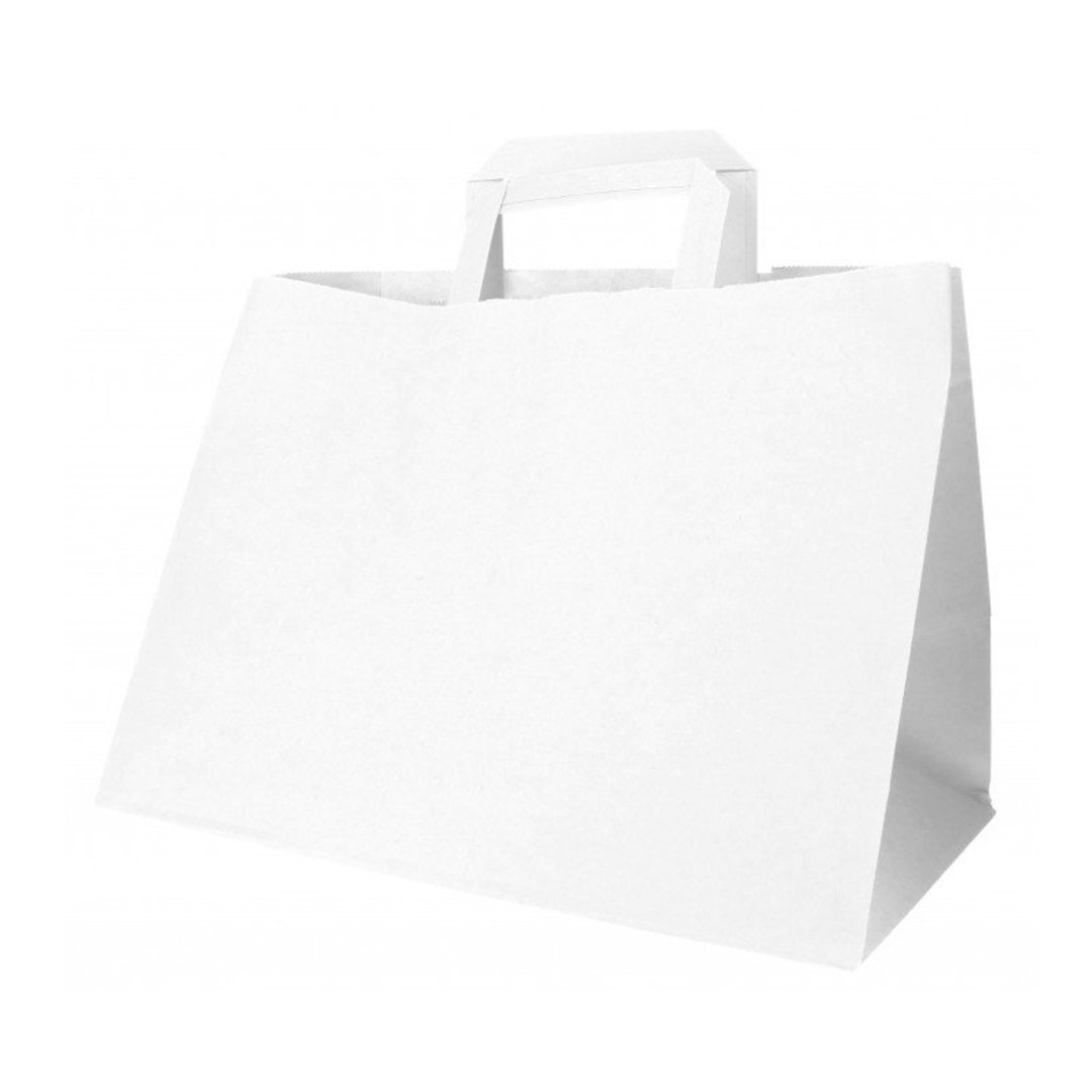 Saco de papel branco asa plana 32x21x24 - Pacote 50 unidades