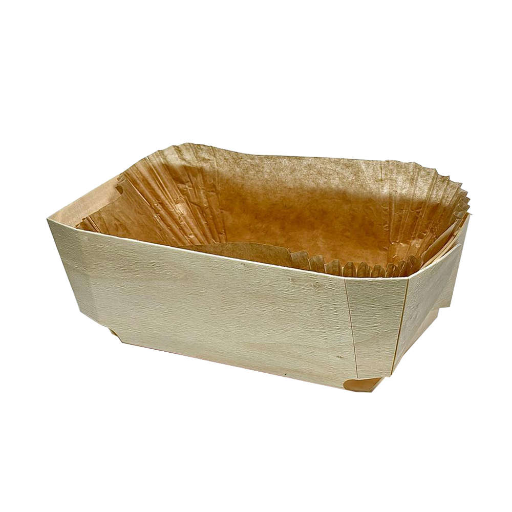 Cubeta de madera 205x100x70mm con papel vegetal - Caja Completa 220 unidades