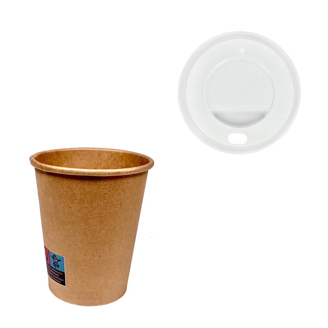 Copo de Cartão 240ml (8Oz) 100 % Kraft c/ Tampa “To Go” Branca – Manga 50 unidades