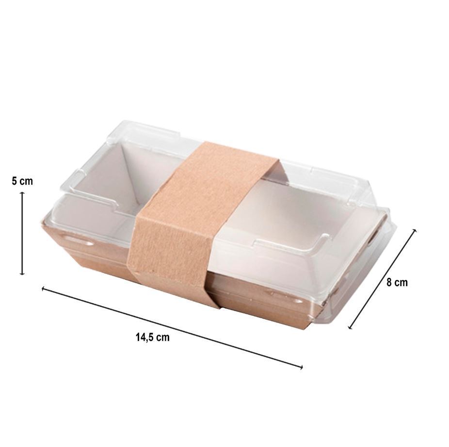 Kraft Sushi Tray 145x80 With Lid - Pack 25 Units