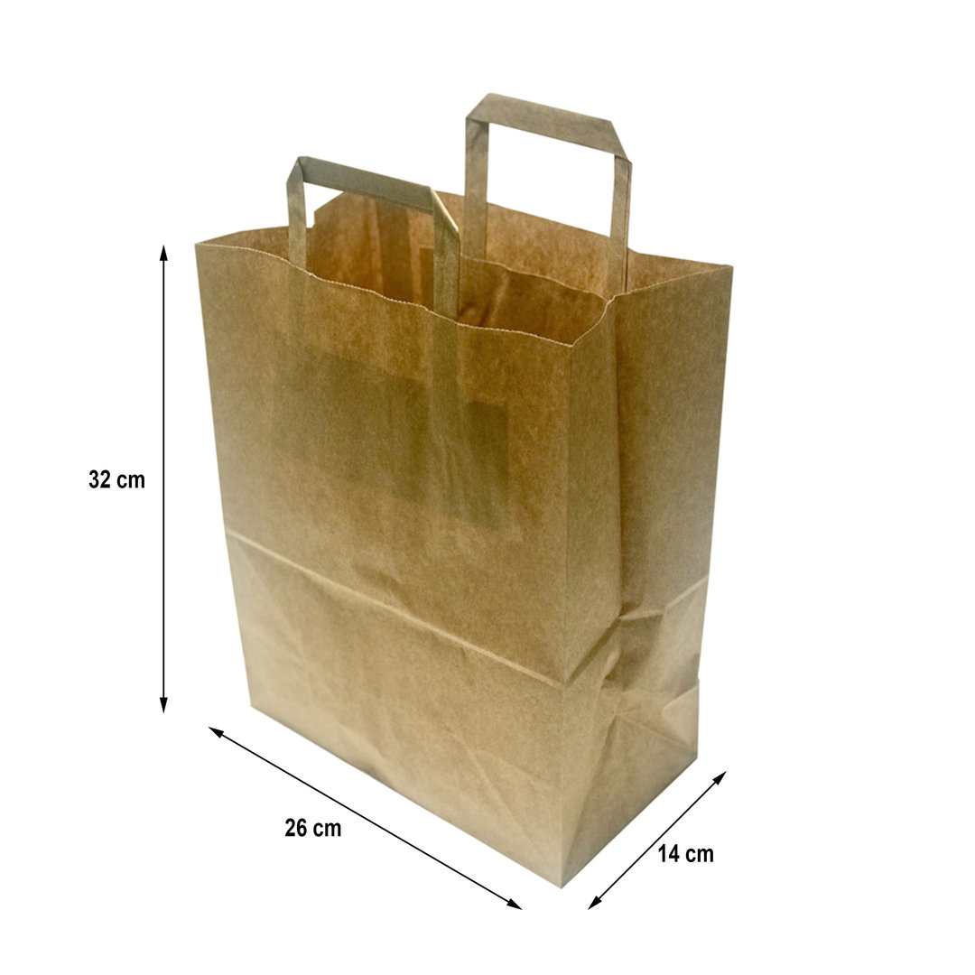 Bag with flat handle 26x32+14 Kraft - 50 Units